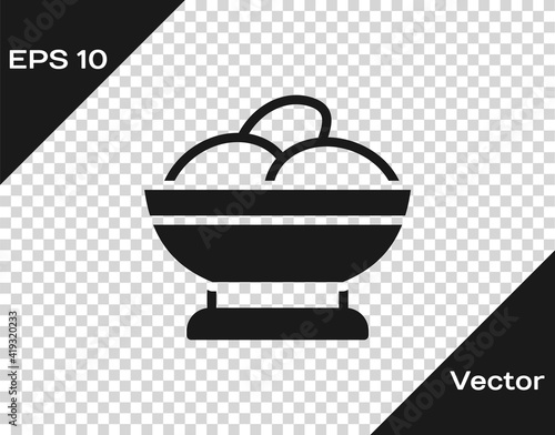 Black Varenyky in a bowl icon isolated on transparent background. Pierogi, varenyky, dumpling, pelmeni, ravioli. Traditional Ukrainian food. Vector.