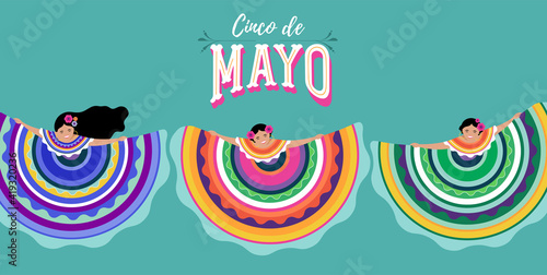 Cinco de Mayo - May 5, federal holiday in Mexico. Fiesta banner and poster design with flags, flowers, decorations