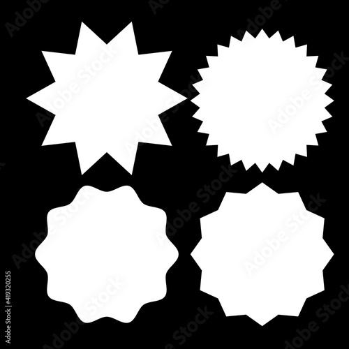 Set of white blank labels various shape isolated on black. Vector illustration 