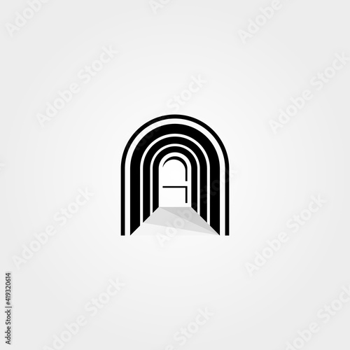 abstract door vector logo in the hallway curve letter n symbol illustration design