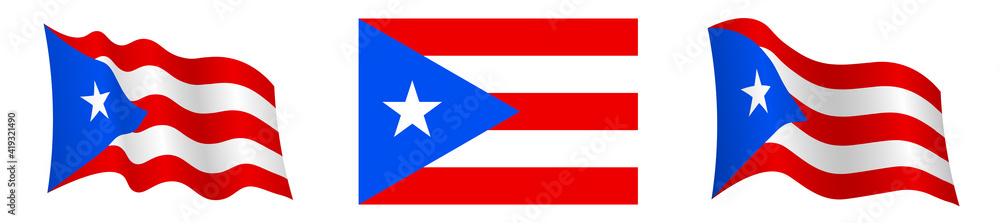 flag of Puerto Rico in static position and in motion, fluttering in wind in exact colors and sizes, on white background flag of Puerto Rico in static position and in motion, fluttering in wind in exact colors and sizes, on white background