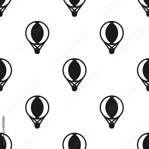 black hot air baloons line silhouettes on white background. Flat cartoon vector ornament.