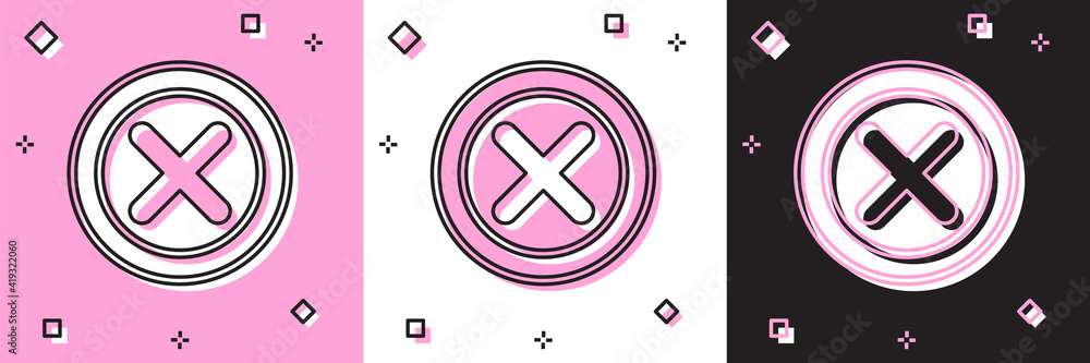 Fototapeta premium Set X Mark, Cross in circle icon isolated on pink and white, black background. Check cross mark icon. Vector.