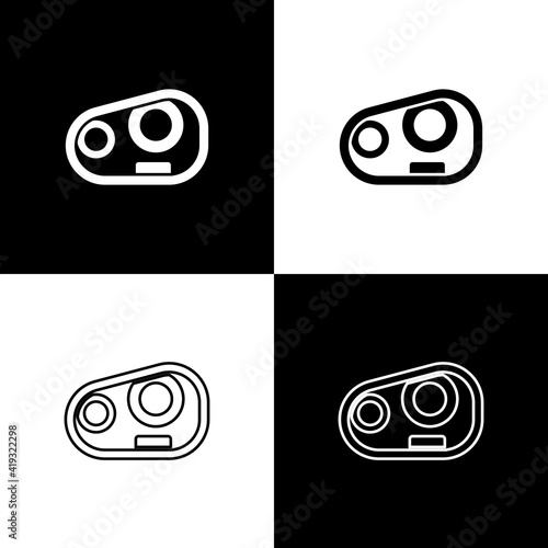 Set Car headlight icon isolated on black and white background. Vector.