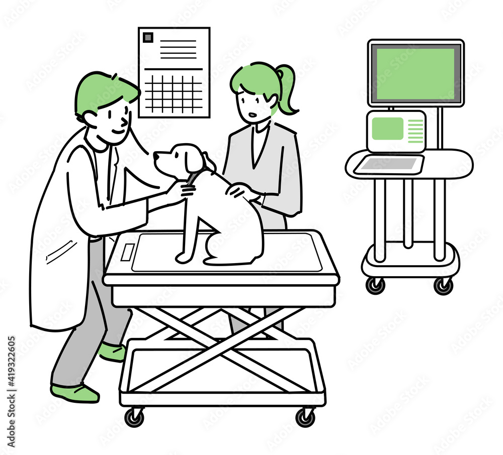 動物病院で大型犬の診療を行う2人