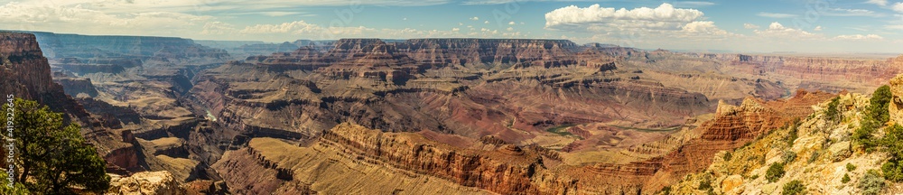 Panorama view of nature, clouds canyons and hills of south rim Grand Canyon national park in Colorado, America Panorama view of nature, clouds canyons and hills of south rim Grand Canyon national park in Colorado, America