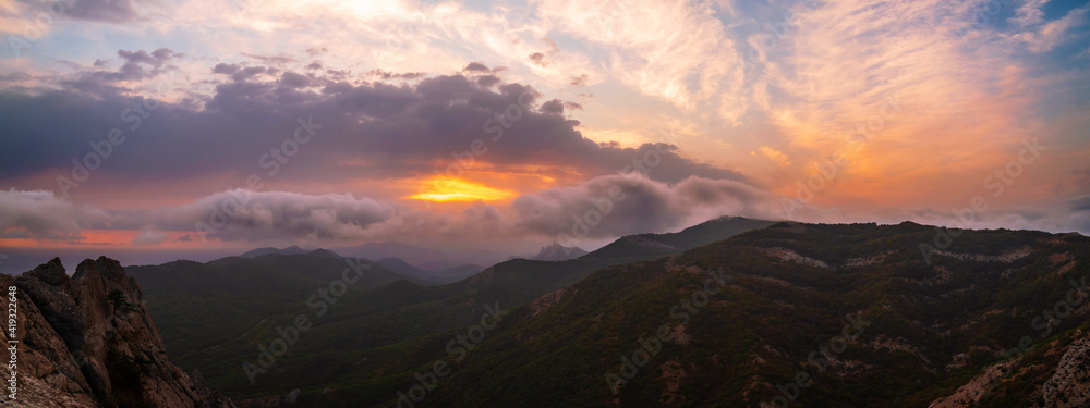Beautiful sunset in the mountains, panorama