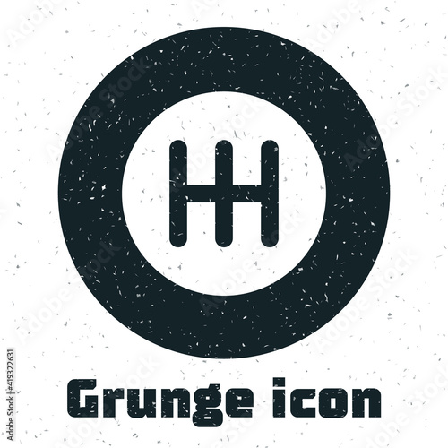 Grunge Gear shifter icon isolated on white background. Transmission icon. Monochrome vintage drawing. Vector.