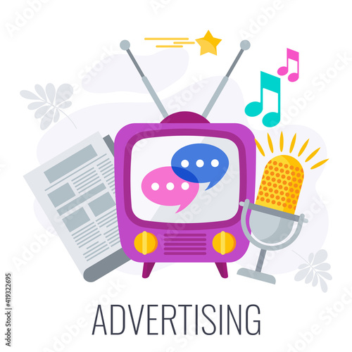 Advertising marketing icon. TV, ragio and newspaper. photo