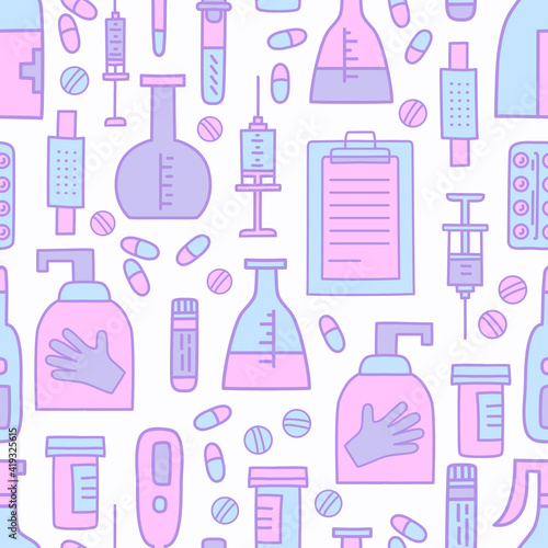Covid-19 protect. Coronavirus Medicine vector seamless pattern