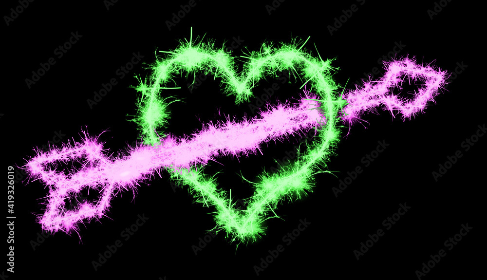 Heart and arrow made of sparks Heart and arrow made of sparks