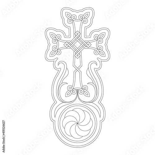 vector icon with ancient Armenian symbol Khachkar. Armenian cross stone for your project