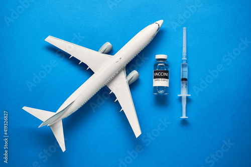 Plane mode, tickets and mask. Resuming flight travel concept due coronavirus pandemic.