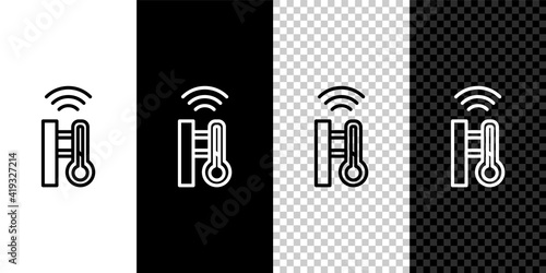 Set line Smart meteorology thermometer measuring system icon isolated on black and white background. Internet of things concept with wireless connection. Vector.