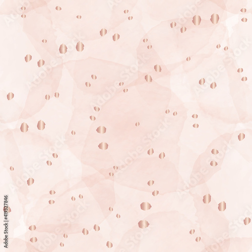 Vector rose gold dots drops pink seamless pattern