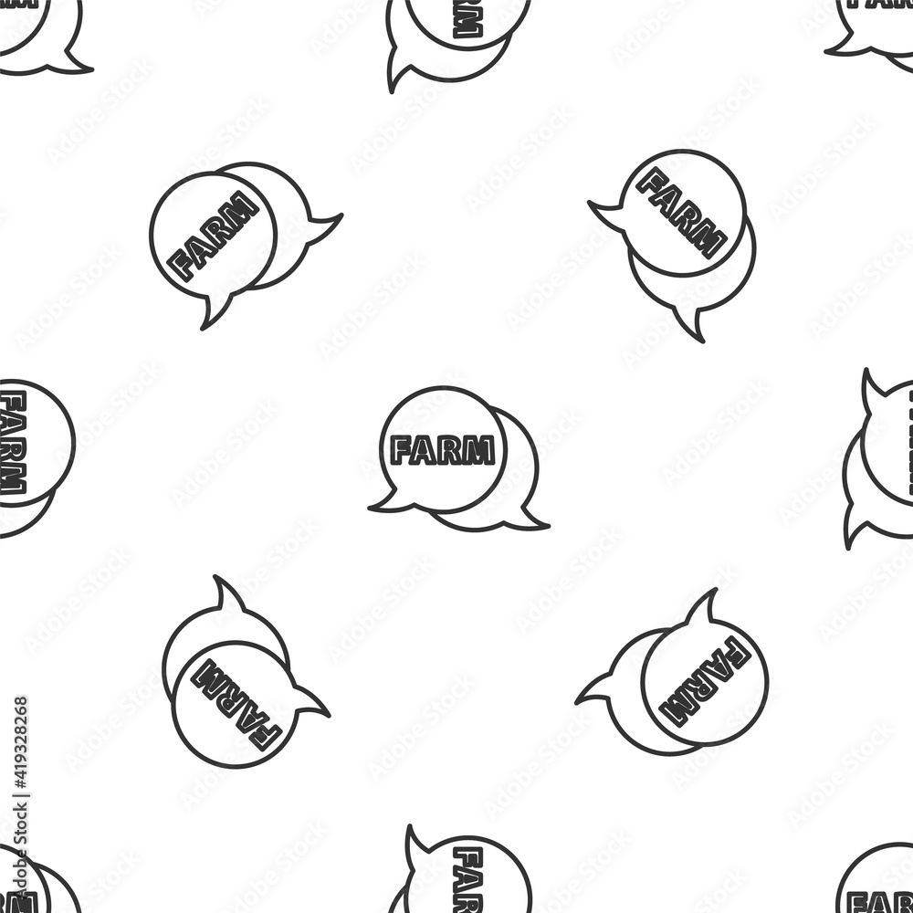 Grey line Speech bubble with text Farm icon isolated seamless pattern on white background. Vector. Grey line Speech bubble with text Farm icon isolated seamless pattern on white background. Vector.