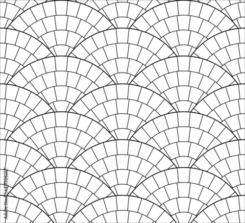 Cobble stone circle pavement. Geometric outdoor paving stone tiles. Architectural vector texture background. 