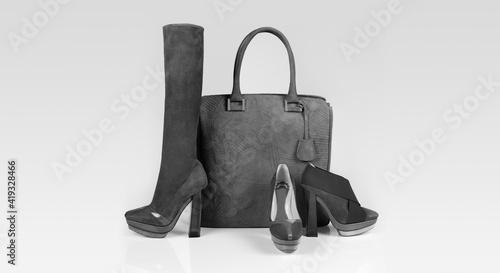 Fashionable and stylish shoe and handbag for woman.
