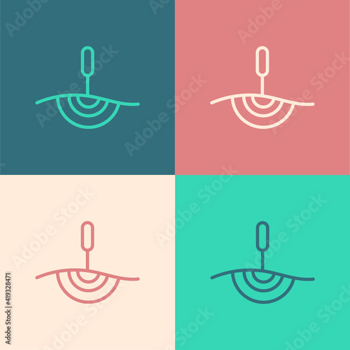Pop art line Acupuncture therapy icon isolated on color background. Chinese medicine. Holistic pain management treatments. Vector.