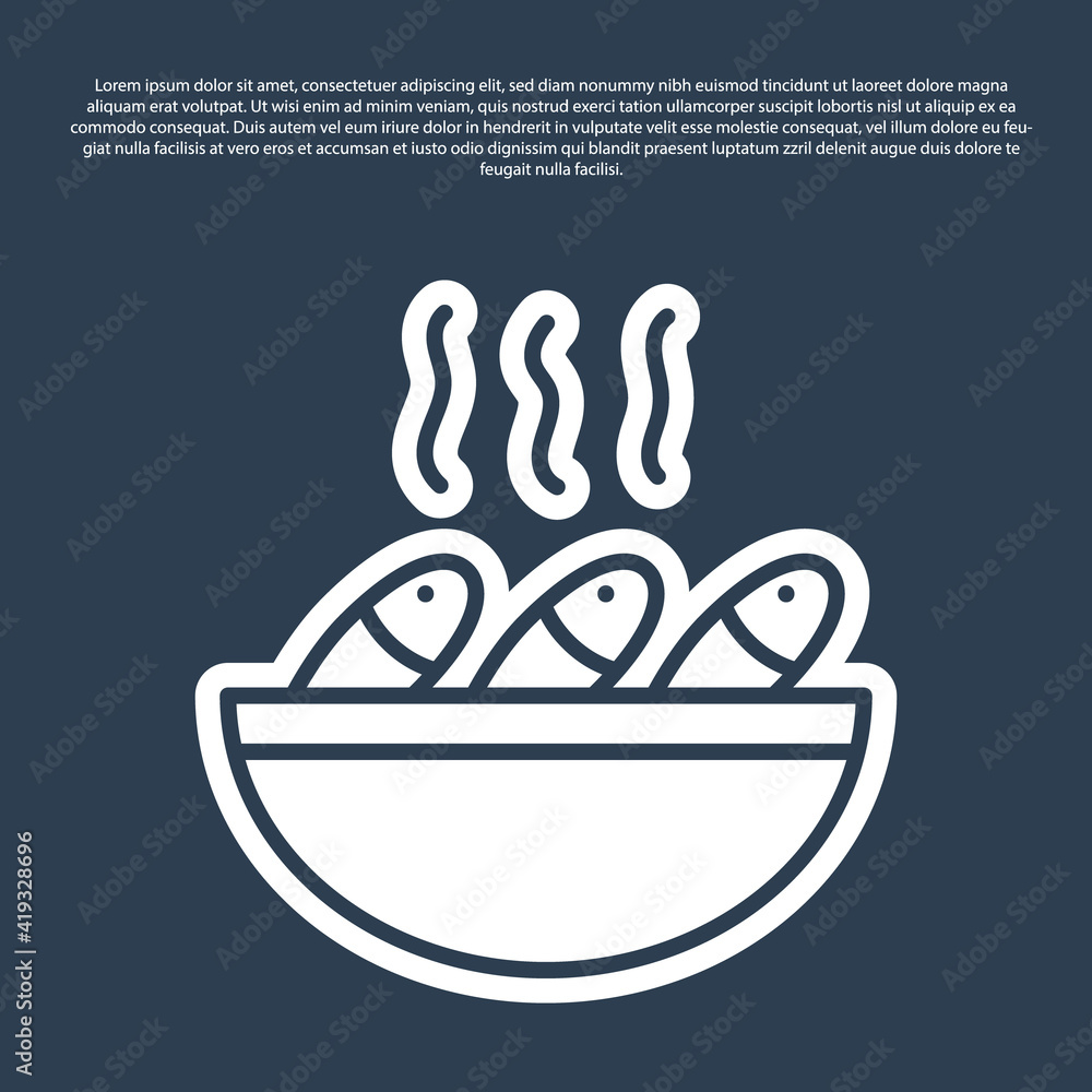 Blue line Fish soup icon isolated on blue background. Vector.. Blue line Fish soup icon isolated on blue background. Vector..