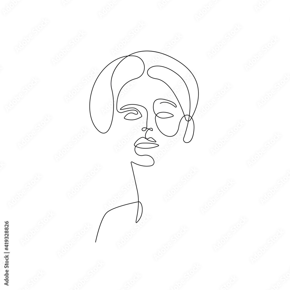 Continuous Line Drawing of Woman Face, Fashion Minimalist Concept, Woman Beauty Drawing, Vector Illustration. Good for Prints, T-shirt, Banners, Slogan Design Modern Graphics Style Continuous Line Drawing of Woman Face, Fashion Minimalist Concept, Woman Beauty Drawing, Vector Illustration. Good for Prints, T-shirt, Banners, Slogan Design Modern Graphics Style