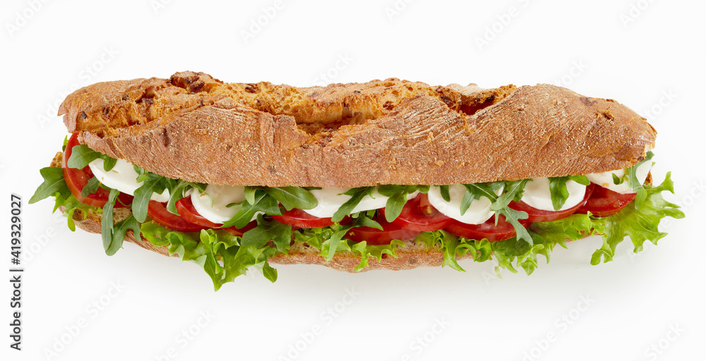 Tasty vegetarian sandwich on white table Tasty vegetarian sandwich on white table