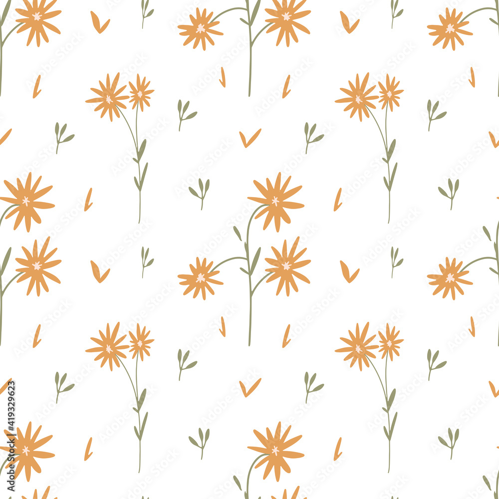 Elegant seamless pattern with orange flowers, vector illustration Elegant seamless pattern with orange flowers, vector illustration