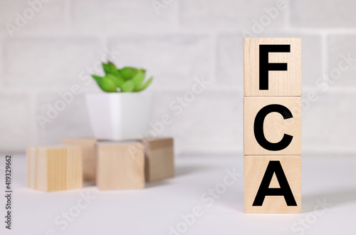 FCA. text in black letters on wood blocks photo