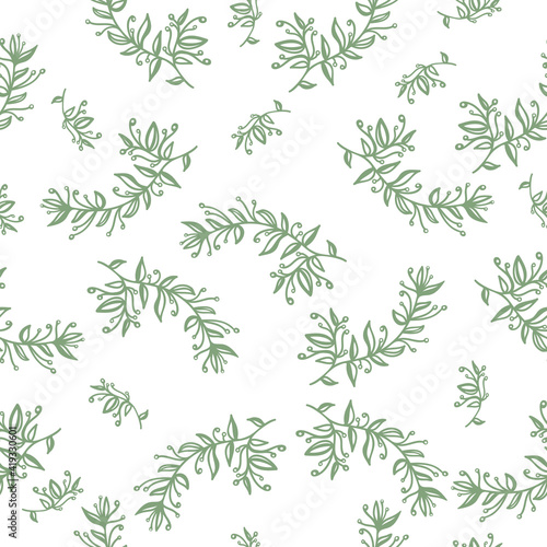 Fototapeta Naklejka Na Ścianę i Meble -  Seamless pattern hand drawn branches for spring decoration. Doodle vector illustration. Isolated on white background. Stock illustration