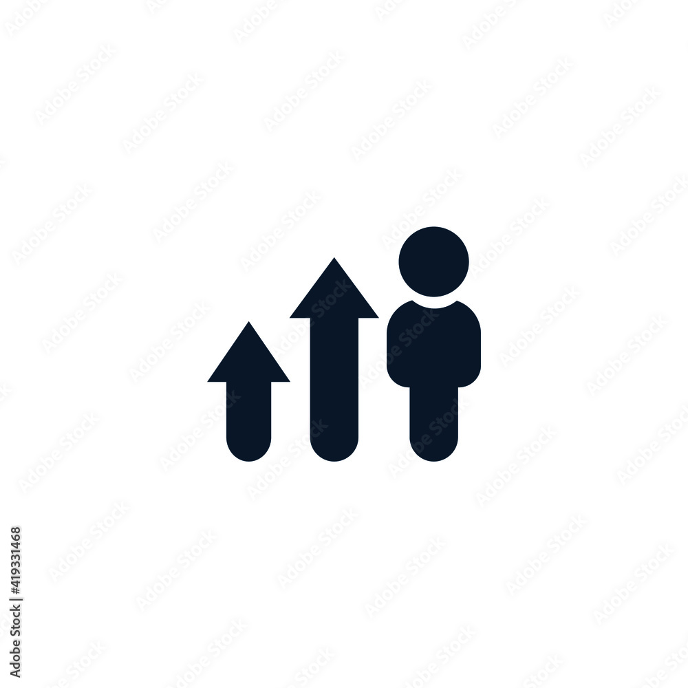 Silhouette of a man, arrows. The concept of user status, the benefits of long-term cooperation. Vector icon isolated on white background. Silhouette of a man, arrows. The concept of user status, the benefits of long-term cooperation. Vector icon isolated on white background.