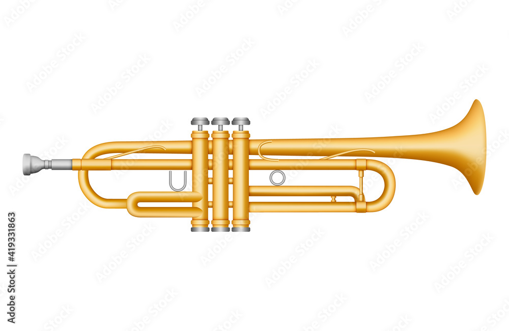 Vector Gold Trumpet. Musical instrument. 3D effect vector Vector Gold Trumpet. Musical instrument. 3D effect vector