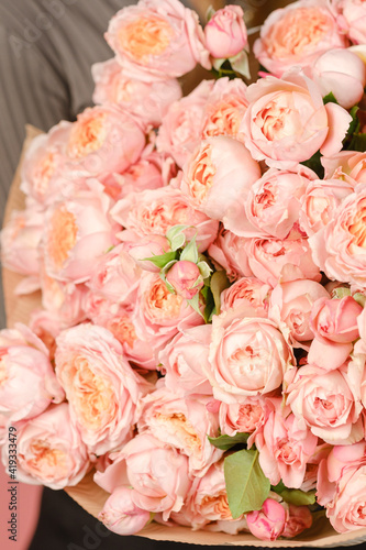 Many bright pink roses close up background. © spaskov