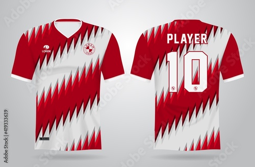 red white sports jersey template for team uniforms and Soccer t shirt design