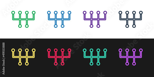 Set line Gear shifter icon isolated on black and white background. Transmission icon. Vector.