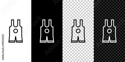 Set line Wrestling singlet icon isolated on black and white,transparent background. Wrestling tricot. Vector.