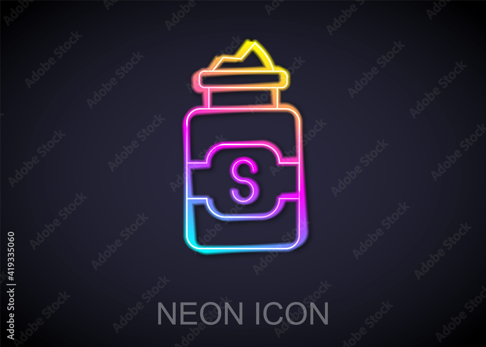 Glowing neon line Jar of sugar icon isolated on black background. Vector. Glowing neon line Jar of sugar icon isolated on black background. Vector.
