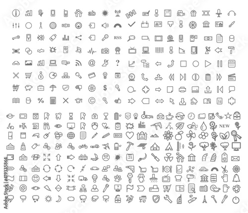 Icons Collection with 326 Items. Business, Eco and Flower symbols, Office, Medical and others symbols. Jpeg