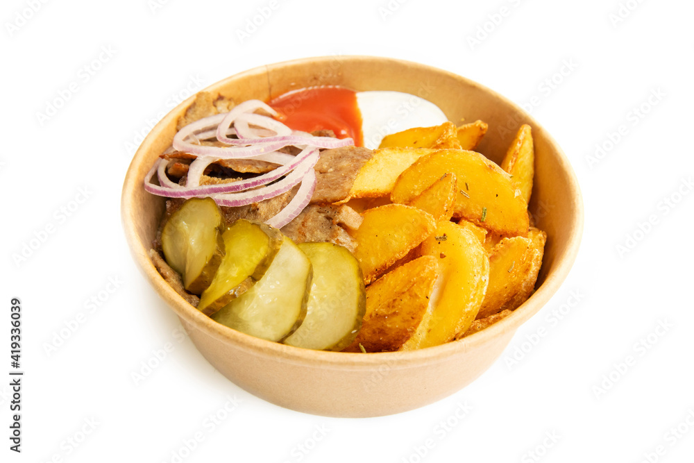light snack in a disposable bowl on a white background light snack in a disposable bowl on a white background