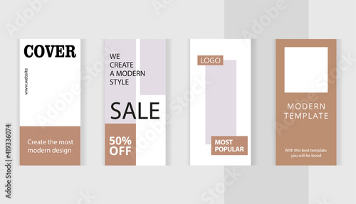 Set of editable vertical photo collage banners. Minimalist templates for social media posting and online advertising. Classic Gold color style. Trend vector illustration.