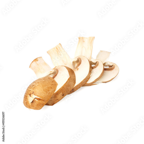 Royal champignon, mushroom slices isolated on white