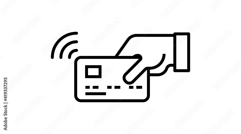 Tap to pay card hand nfc payment Contactless pass . Modern contactless symbol vector icon illustration Tap to pay card hand nfc payment Contactless pass . Modern contactless symbol vector icon illustration