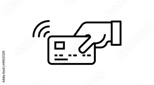 Tap to pay card hand nfc payment Contactless pass . Modern contactless symbol vector icon illustration