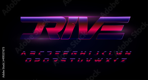 Drive alphabet. Red and blue letters with glossy gradient effect . Speed, action and dynamic font for automotive, sport and gym logo or monogram, race typographic. Vector symbol design