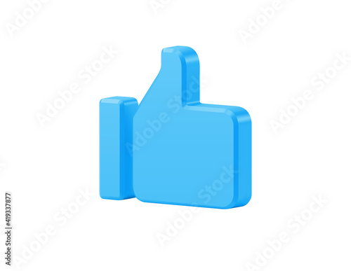 Blue 3d like vector icon. Digital finger raised upwards symbol of approval and consent.