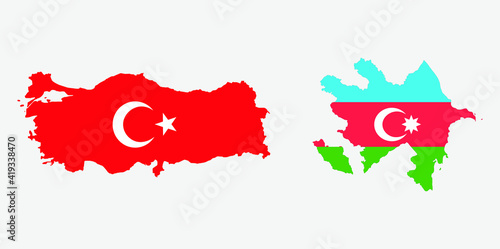 Turkey and Azerbaijan counrty map and flags vector graphic element Illustration template design
 photo