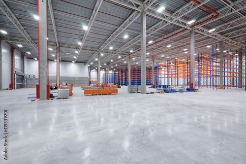 Interior of new large and modern warehouse space