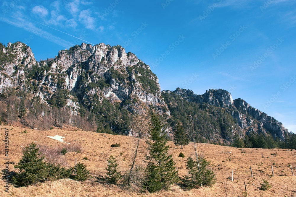 Mountain meadow still dry and brown after winter