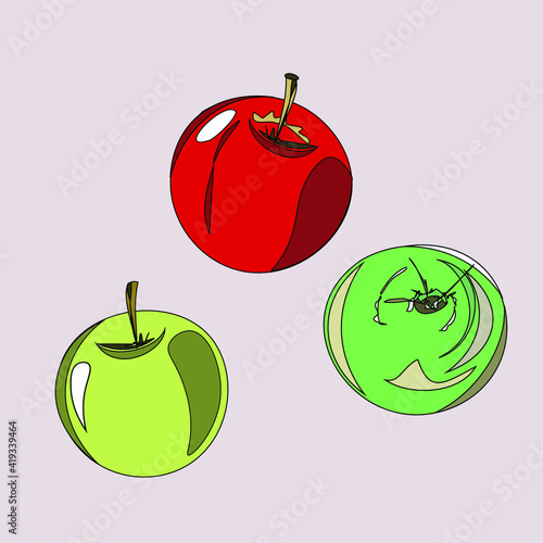 Green, yellow and red apples. Fruit. Veganism, vegetarianism, raw food diet, proper nutrition. Vector isolated objects.