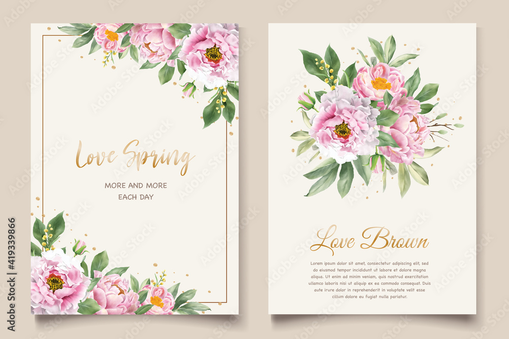 watercolor peonies invitation card set