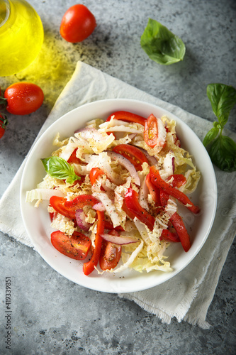 Healthy vegetable salad with cabbage and capsicum